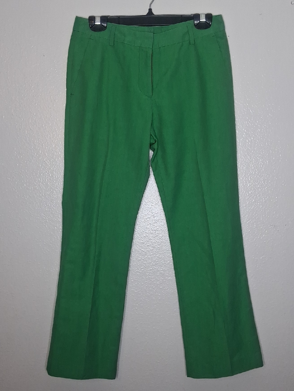 Dries Van Noten Green Trousers Dressy Pants Linen Cotton Blend Sz 36 US 4